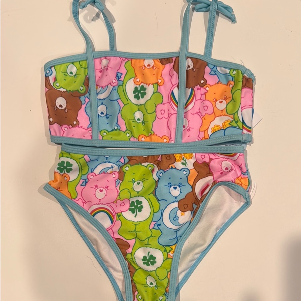 Girls Care Bears 2 piece bikini swimsuit bathing suit 6 6x 7 8 NWT NEW summer - Picture 3 of 6